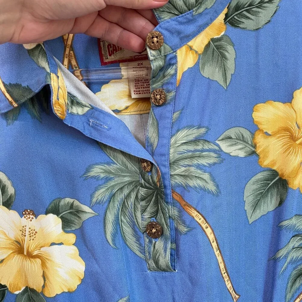 Caribbean Joe Blue Floral Hawaiian Dress 2X - Picture 4 of 6